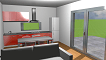 Vizualizace obývacího pokoje s kuchyní mobilního domu Kelly