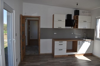 Vizualizace obývacího pokoje s kuchyní mobilního domu Eleanor